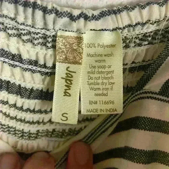 Japna Size Small Stripe Wide Leg Jumpsuit Smocked Black And White Sleeveless - Picture 2 of 5